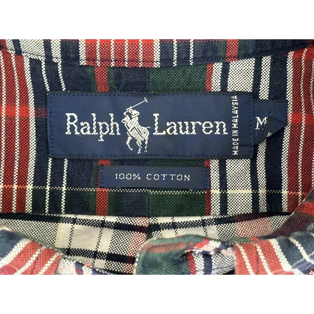 Ralph Lauren Plaid Shirt Mens‎ Medium Green Heavy Cotton Preppy Y2K Polo